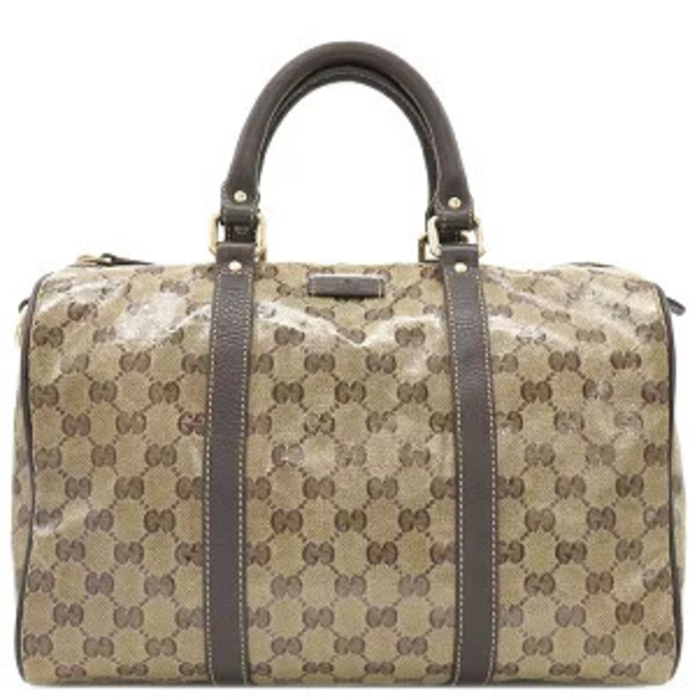 Gucci Boston bag GG crystal leather beige brown handbag vinyl coated